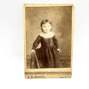Antique Cabinet Card Photo Young Girl Helen Hazlett Alton IL‎ c1890s